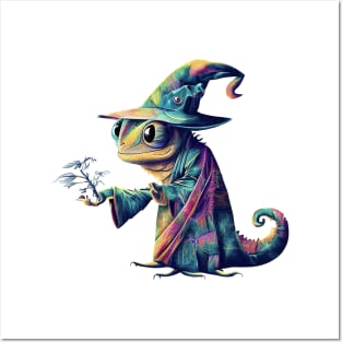 Antropomorphic Chameleon in a Wizard Robe Posters and Art